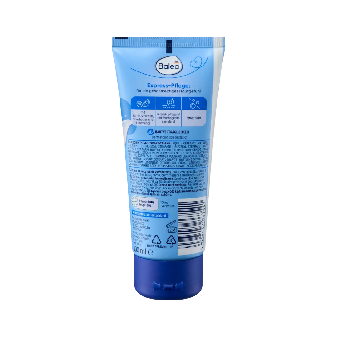 Balea hand cream tube on a white background