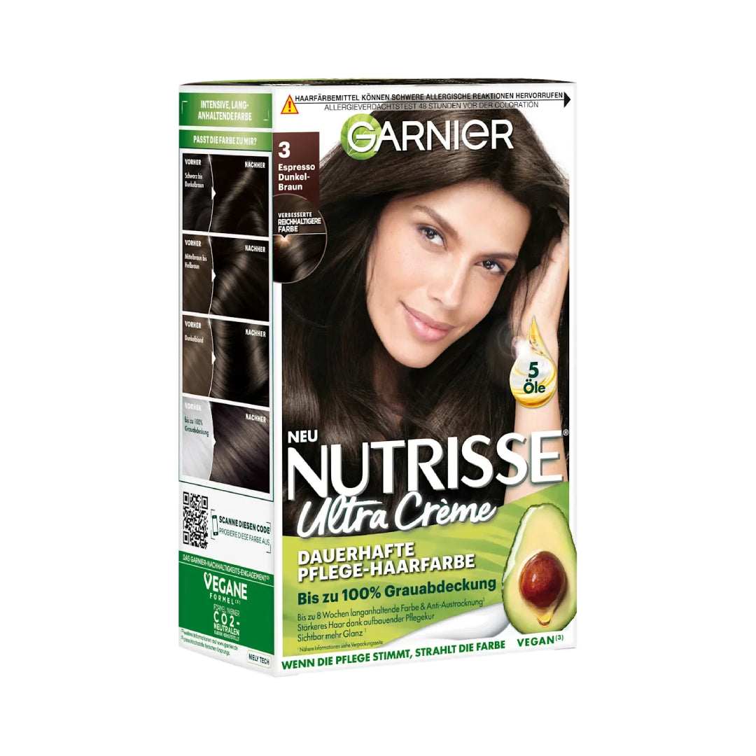 Garnier Nutrisse Ultra Crème Permanent Hair Dye in the shade 3 Espresso Dark Brown