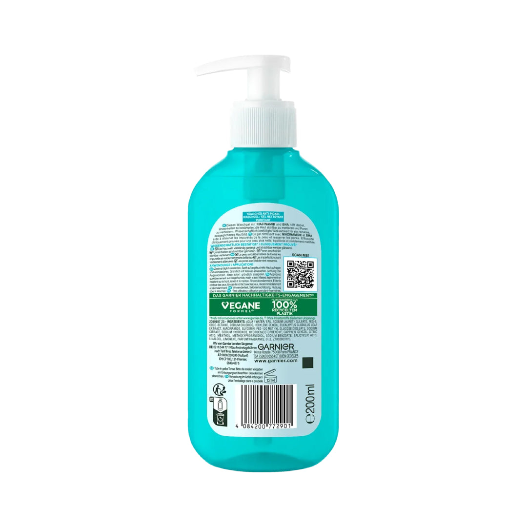 Garnier SkinActive Pure Active Anti-Blemish Cleansing Wash Gel, 200 ml