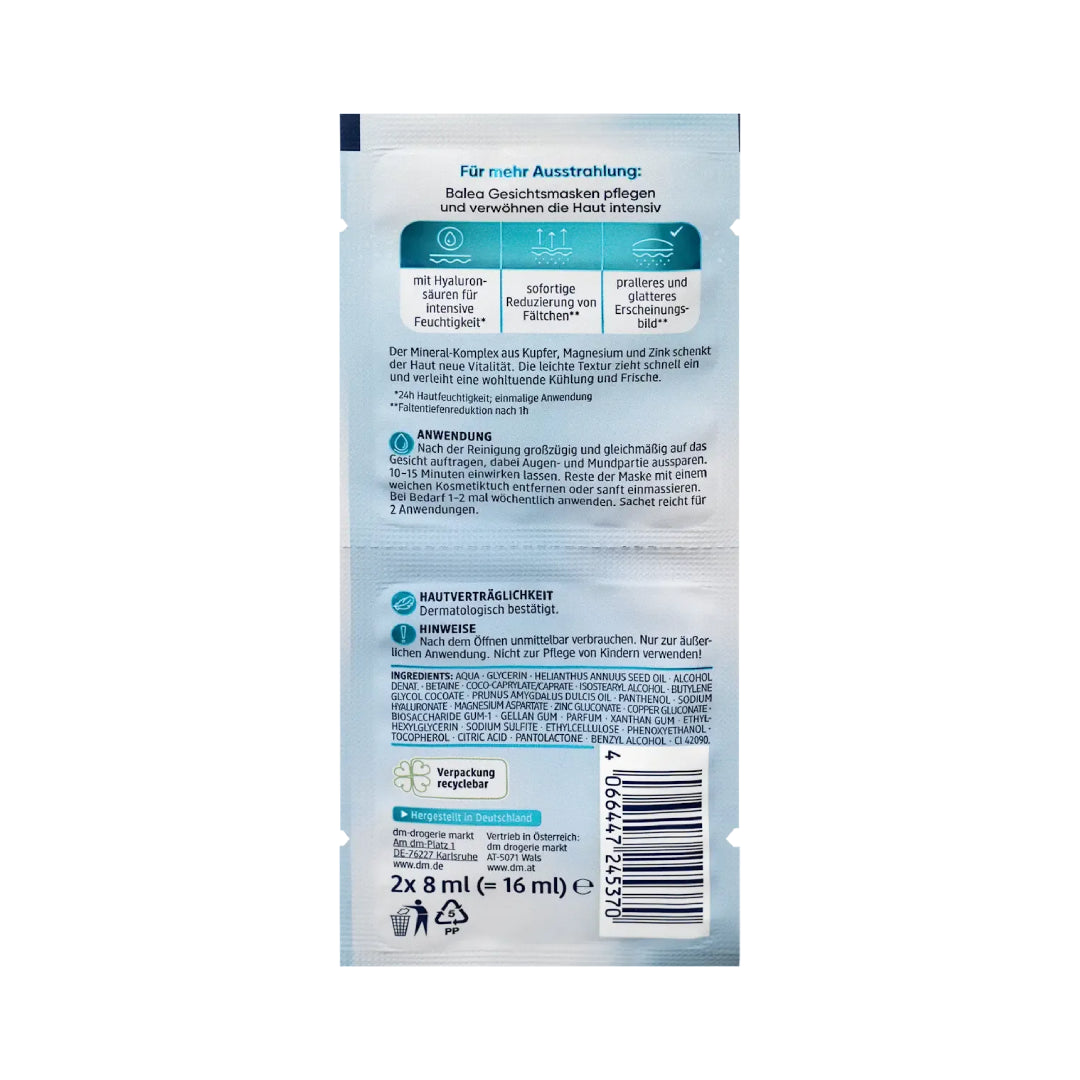 Balea Hyaluronic Acid Face Mask 2*8ml