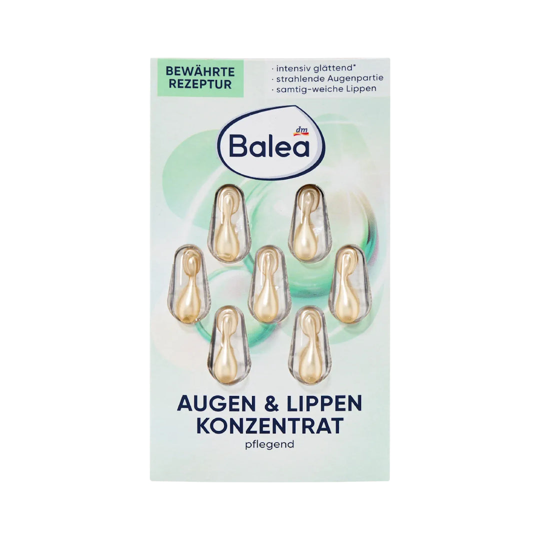 Balea lip and eye concentrate packaging on a white background